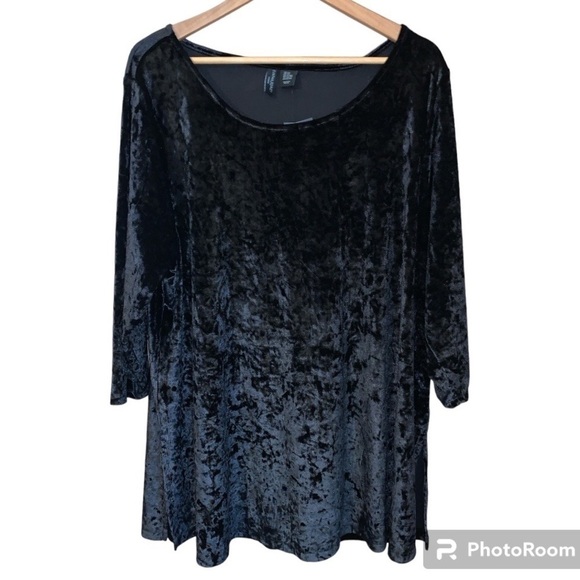 NWT Cynthia Rowley 2X luxe tee velvet blouse black 3/4 sleeves plus size 20W - Picture 1 of 6